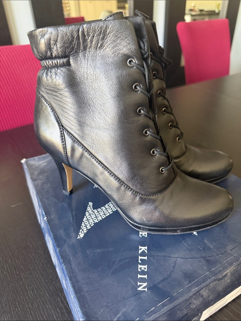 Anne Klein Sport Black Lace-Up Stiletto Ankle Boots